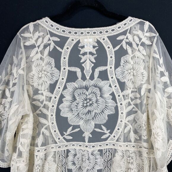 Entro Lace Cardigan SZ Medium Off White Cottagecore Dainty Coquette Short Sleeve - Picture 6 of 11